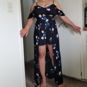 Xhilaration Black Floral Maxi Dress romper